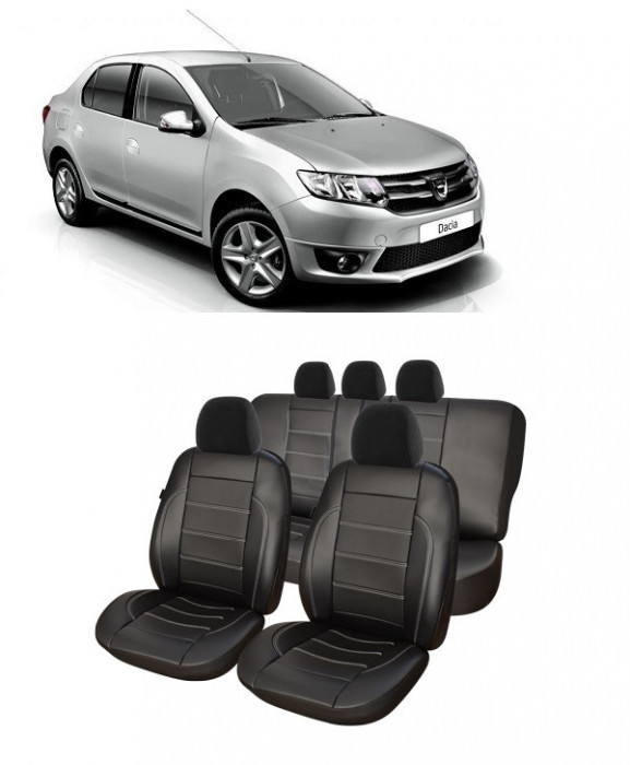 Set huse scaune Dacia Logan 2012-2020 Piele Perforata (Compatibile cu sistem AIRBAG)