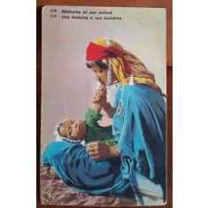 Carte postala, beduina cu copilul, perioada interbelica