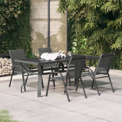 vidaXL Set de servit masa pentru grădină, 5 piese, gri și negru 3095982 foto