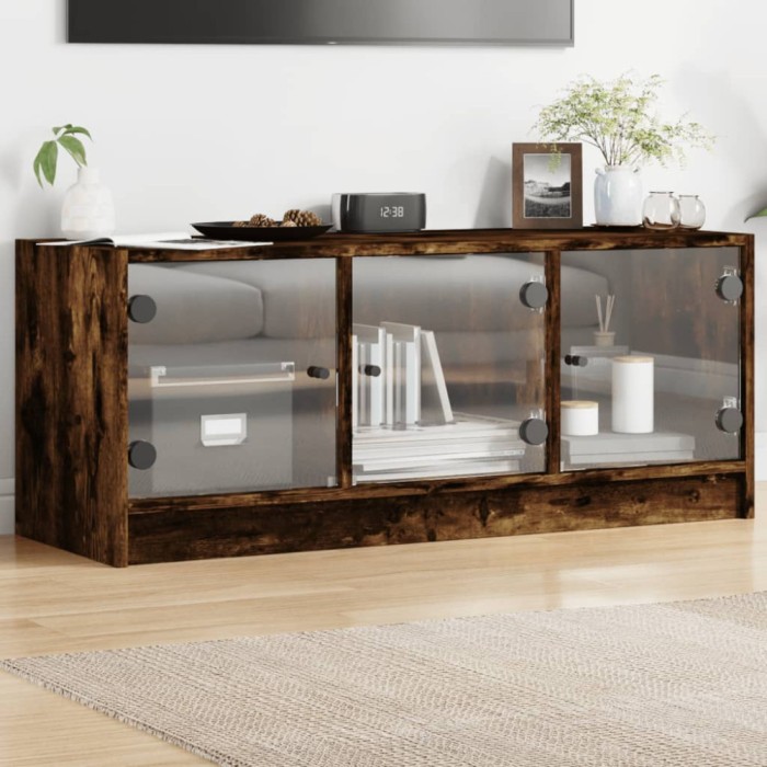 vidaXL Comodă TV cu uși din sticlă, stejar fumuriu, 102x37x42 cm 836410