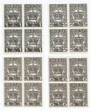 *Romania, LP IV.17/1932-38, Taxa de plata, model coroana, fil. CC, blocuri, MNH, Nestampilat