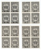 |Romania, LP IV.17/1932-38, Taxa de plata, model coroana, fil. CC, blocuri, MNH
