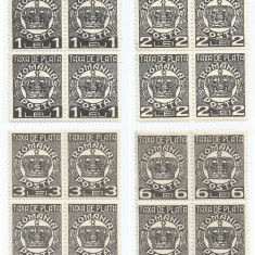 *Romania, LP IV.17/1932-38, Taxa de plata, model coroana, fil. CC, blocuri, MNH