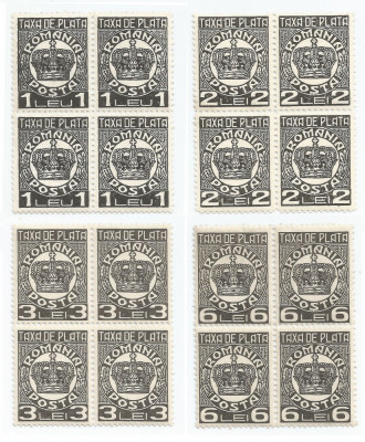 |Romania, LP IV.17/1932-38, Taxa de plata, model coroana, fil. CC, blocuri, MNH foto