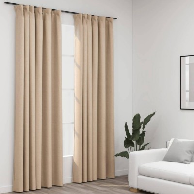 vidaXL Draperii opace aspect in, cu c&amp;acirc;rlige, 2 buc. bej, 140 x 245 cm foto