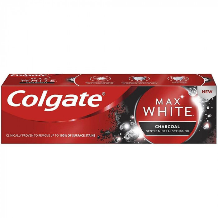 Pasta de Dinti Colgate Max White Charcoal, 75 ml, Pasta de Dinti cu Carbune, Pasta de Dinti pentru Albire, Articole Igiena Dentara, Produse pentru Ing
