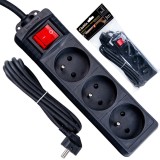 Prelungitor electric cu 3 prize, 3 m, negru, Keltin K00245B-C