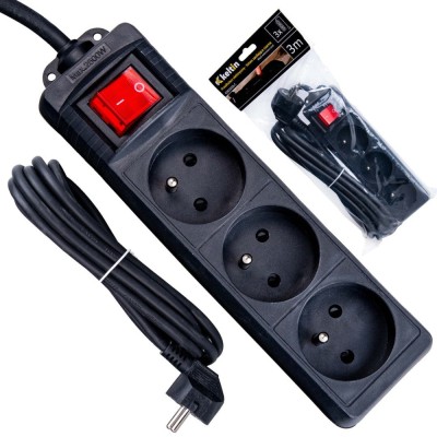 Prelungitor electric cu 3 prize, 3 m, negru, Keltin K00245B-C foto