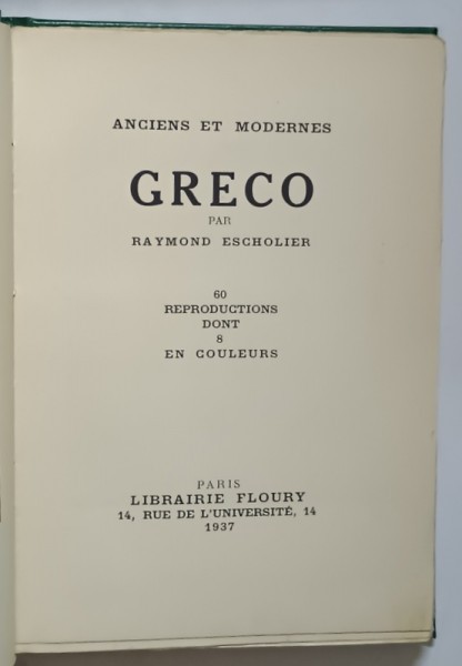 GRECO par RAYMOND ESCHOLIER , 1937