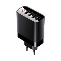 Incarcator retea Baseus Mirror LED 4 USB Quick Charge 30W Black foto