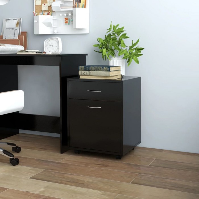 Gossi dulap cu roti, negru, 45x38x54 cm, pal