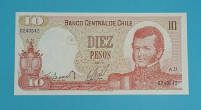 Chile 10 Pesos 1975 &amp;#039;Batalla de Rancagua&amp;#039; UNC serie: A21 0240643 foto