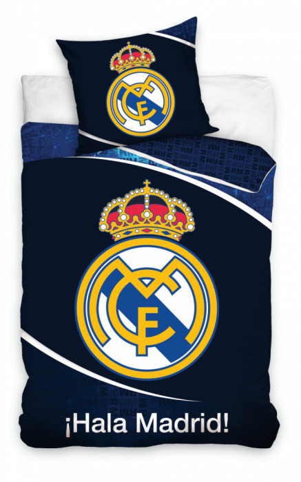 Lenjerie pat Real Madrid, 2 piese, 160x200cm, bumbac, bleumarin