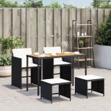 vidaXL Set mobilier de grădină cu perne, 5 piese, negru, poliratan 365085