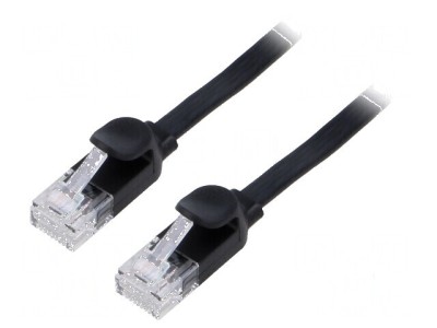 Patch cord U/UTP 6 litat PVC negru 2m 32AWG cablu plat foto