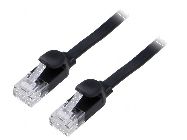 Patch cord U/UTP 6 litat PVC negru 2m 32AWG cablu plat
