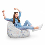 Fotoliu Puf Bean Bag tip Para XL alb cu linii albastre si crem, Updeco