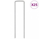vidaXL Tarusi Pamant U 15x3.5cm Otel Galvanizat 25 Buc Argintiu Fixare Folie Gazon