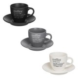 Set 3 Cesti de Cafea Ceramice cu Farfurii, 90 ml, Finisaj Mat, Gri, Negru si Crem, CMCLASS