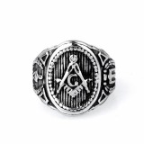 Inel Masonic Argintiu din Otel Inoxidabil Echer si Compas MM632