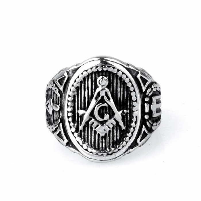 Inel Masonic Argintiu din Otel Inoxidabil Echer si Compas MM632