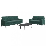 vidaXL Set canapele cu perne/rulouri, 2 piese, verde &icirc;nchis, catifea
