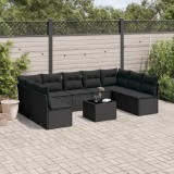 Cumpara ieftin Set canapele de grădină cu perne, 10 piese, negru, poliratan