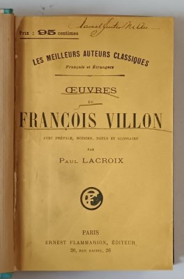 OEUVRES DE FRANCOIS VILLON , par PAUL LACROIX , INTERBELICA foto
