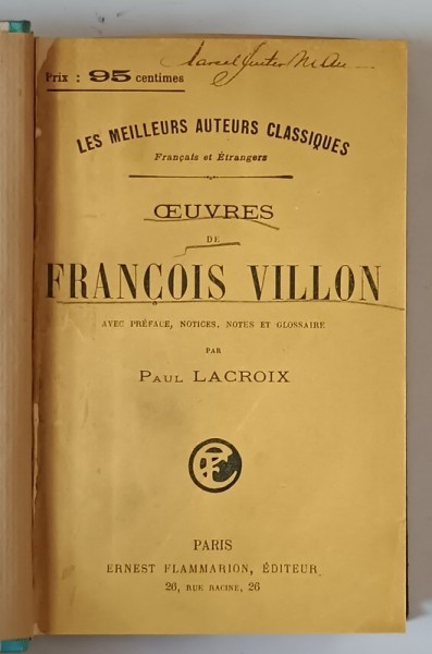 OEUVRES DE FRANCOIS VILLON , par PAUL LACROIX , INTERBELICA