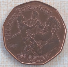 (M2066) MONEDA AUSTRIA - 5 EURO 2017, 150 ANI - VALSUL DUNARII, CUPRU