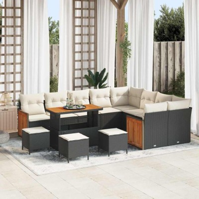 vidaXL Set de canapele pentru grădină cu pernă 13 pcs negru și crem foto