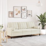 VidaXL Canapea cu 3 locuri cu pernuțe, crem, 180 cm, catifea