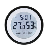 Ceas digital LED cu touchscreen, alarma, temperatura, umiditate, 7.7 cm, negru