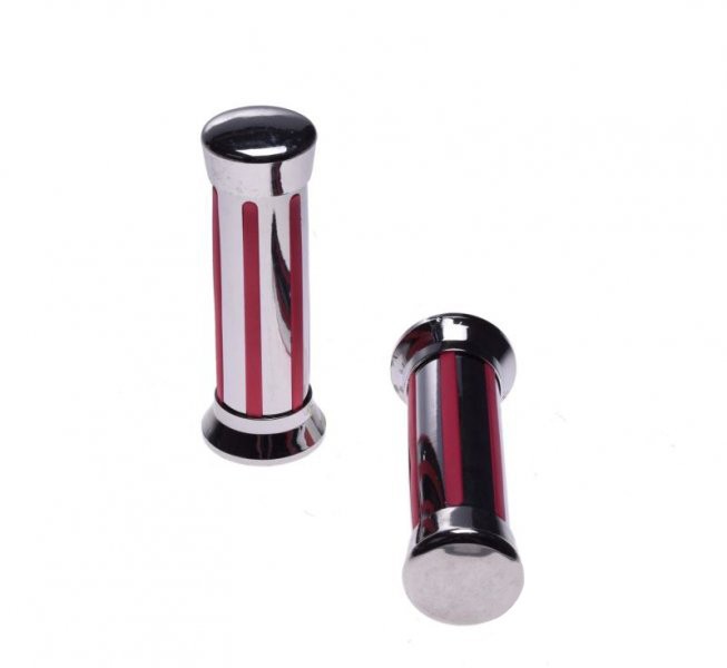 Mansoane moto metal si cauciuc, culaore crom/rosu Cod Produs: MX_NEW AW56064