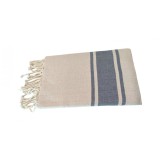 Prosop Plajă | Fouta |Tunis Alb Bej Cu Dungi Albastre 200 x 100 cm