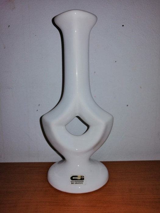 Suport sfesnic lumanare vintage ceramica alba Guldkroken Ake Grunditz Suedia