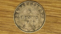 Newfoundland Canada - argint sterling - 5 cents 1919 C - George V - ultra rara !