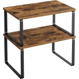 SONGMICS Raft organizator condimente extensibil set 2 bucati, metal si PAL, suprapozabil, 30x20x16 cm, maro rustic