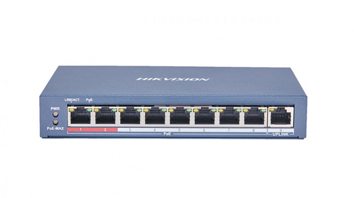 SWITCH PoE HIKVISION, port 10/100 x 8, unmanaged, nerackabil, carcasa metalica, &quot;DS-3E0109P-E(C)&quot; (timbru verde 2 lei)