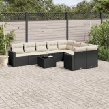vidaXL Set canapele de grădină cu perne, 10 piese, negru, poliratan 3251783