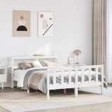 VidaXL Cadru de pat fără saltea, alb, 135x190 cm, lemn masiv de pin 3305752