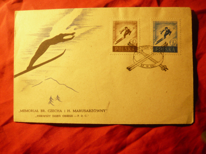 Plic FDC 1957 Polonia -SKI, cu 2 val.