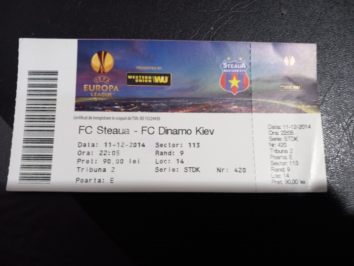 Bilet Steaua - Dinamo Kiev