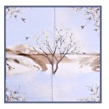 Esarfa satin peisaj albastru floral