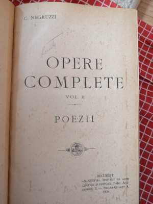 C.Negruzzi - Opere Complete, vol.2 - POEZII - Ed Minerva, 1909 foto