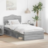 vidaXL Cadru de pat Gri Sonoma 90 x 190 cm Lemn de pin masiv 3412957