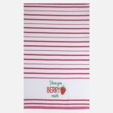 Prosop de bucatarie cu dungi rosii si broderie capsuna, 60x40 cm, CMCLASS