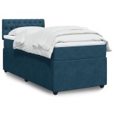 Cumpara ieftin Pat box spring cu saltea, albastru, 90x190 cm, catifea