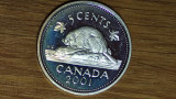 Canada -ultra rara- 5 cents 2001 argint sterling - PROOF - bijuterie de moneda !, America de Nord