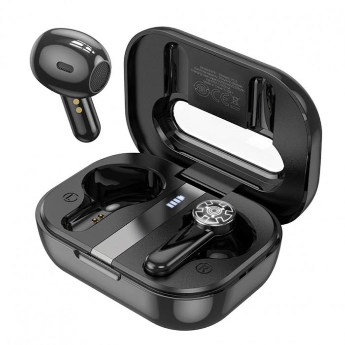 Casti Hoco Wireless, conexiune Bluetooth 5.3, TWS, tip AirPods In-Ear, Retro Style (EW31) - Negre